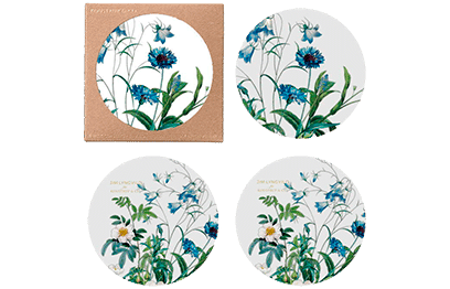 Glasbrik 4-pak. Blue flower garden